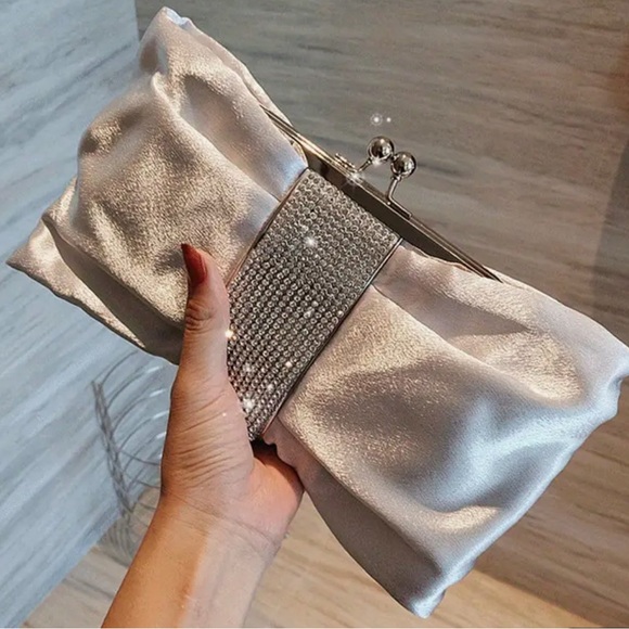 Beautiful Silver Clutch W/ Rhinestone Accent - Picture 2 of 5